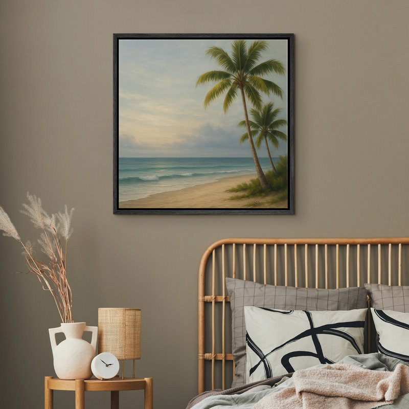 «Tropical Palm Tree Beach Seascape Coastal View», reproduction d'art sur toile encadrée, H 16 po x l 16 po x P 1,5 po