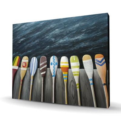 Colorful Paddles on the Dock - Blue Sports Canvas for Home Decor