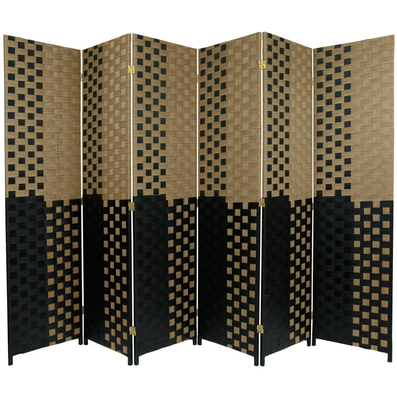 6 Ft. Tall Woven Fiber Room Divider - Two Tone Brown - 3 Panel, 6, Black/Brown