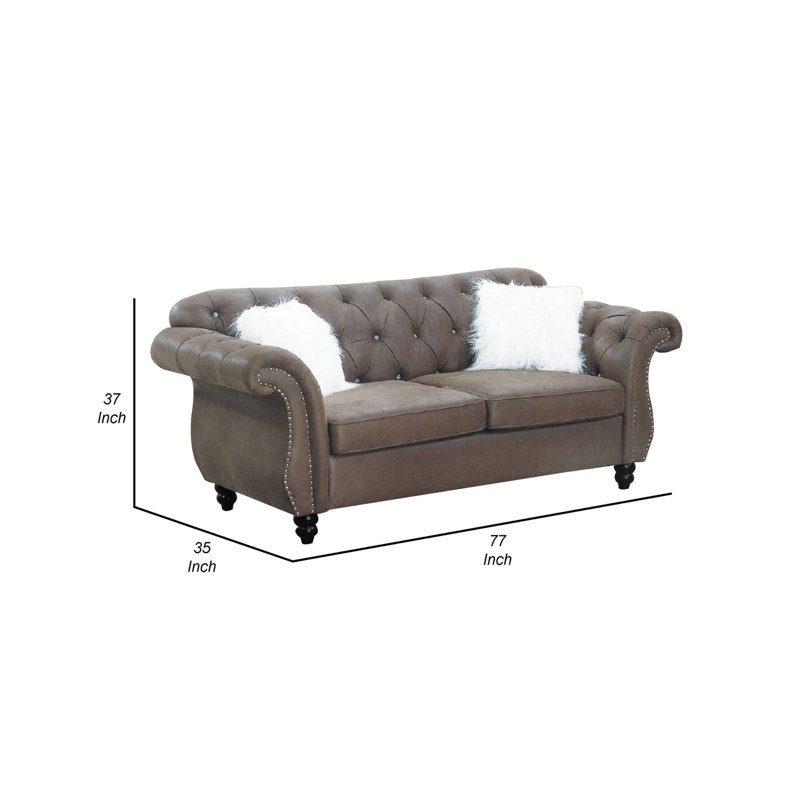 Eurydamas 77'' Faux Leather Sofa, Brown Faux Leather