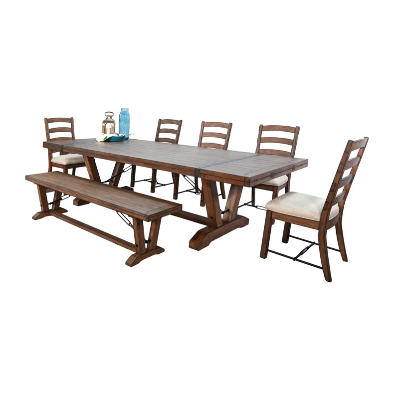  Yellowstone Folding Leaf Extension Dining Set, 6 Pieces: Table, Bench, 4 Chairs