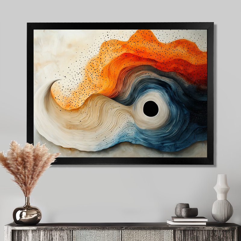 Silent Burst Spiral Of Ink I - Abstract Spirals, art mural, H 30 po x l 40 po, Cadre flottant, Noir