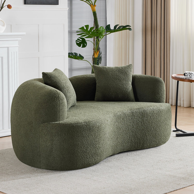 Canapé courbé avec éponge à compression complète et revêtement en velours pour petits espaces, Vert