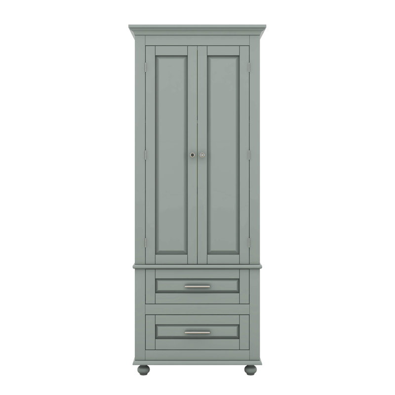 Grande armoire de rangement avec deux tiroirs pour la salle de bain ou le bureau, tablettes réglables, matériau en panneau de fibres à densité moyenne