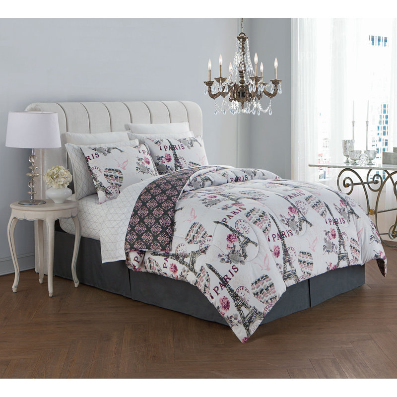 Ensemble d'édredon réversible Darcy, Rosé / Gris, Édredon grand + 7 articles supplémentaires