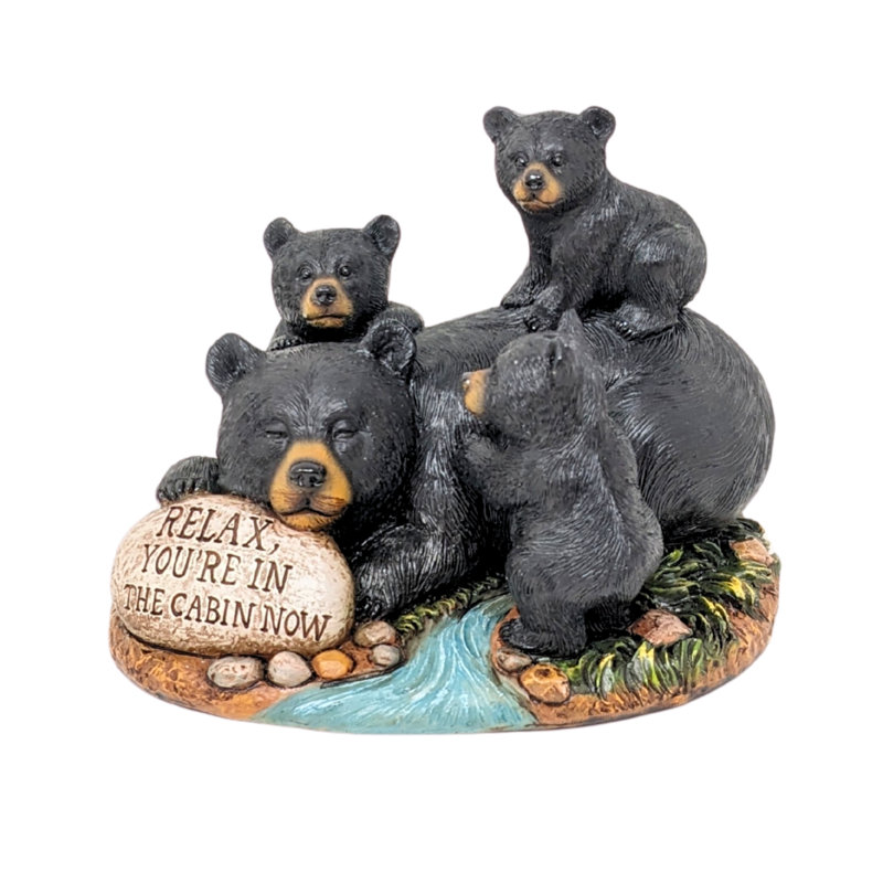 Resin Bear Family Figurine With Mama Bear And Cubs Rustic Woodland Tabletop Decor