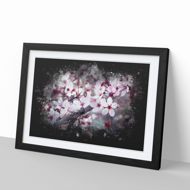 Pink Cherry Blossom Flowers Vol.8 - Picture Frame Graphic Art, 65cm H x 90cm W x 2cm D, Black Framed