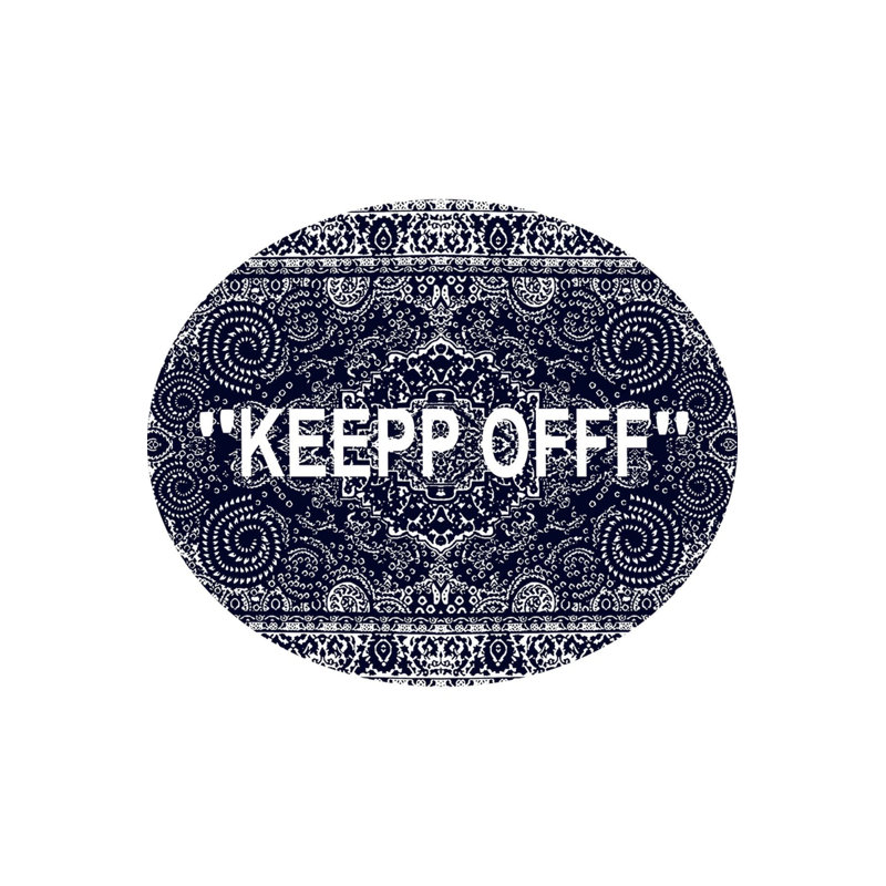 Navy Blue Keep Off Written Classic And Modern Woven Carpet, Round 4'