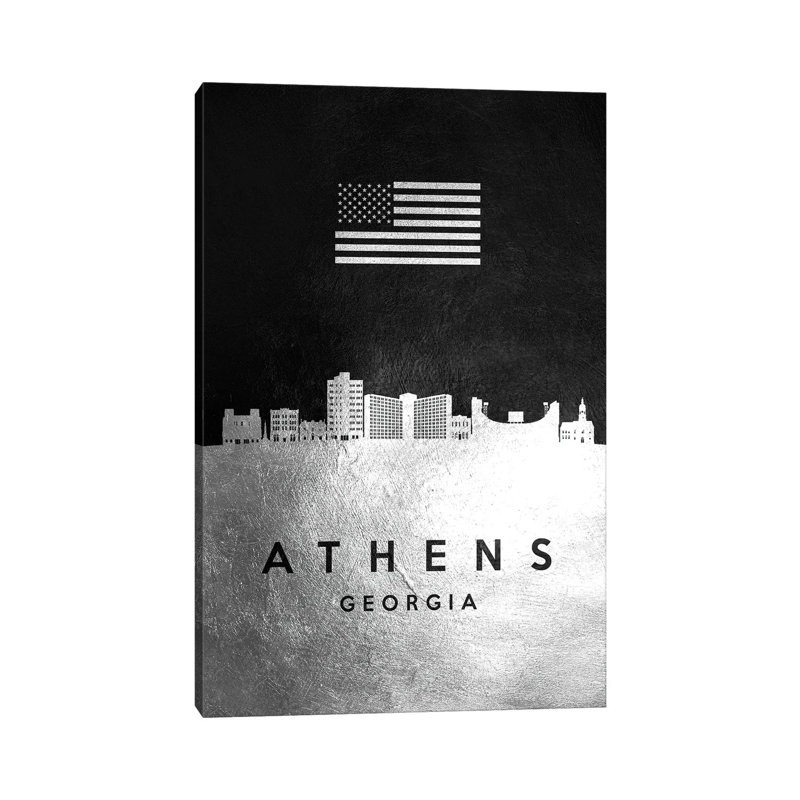 Athens Georgia Silver Skyline 1 Piece Wrapped Canvas Wall Art, 66.04 cm H x 45.72 cm W x 1.91 cm D