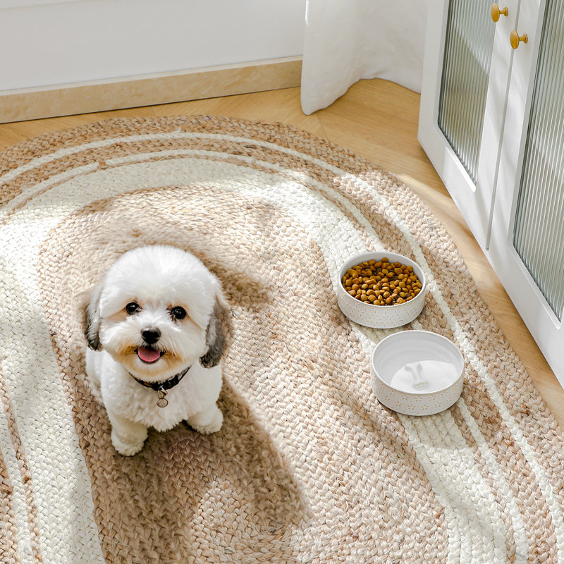 Hexagon Embossed Pattern Anti-skid Stoneware Dog Bowl, 480ml