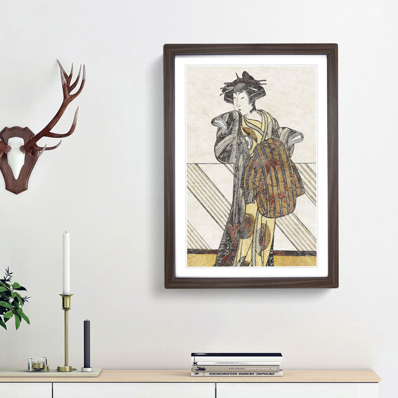 Courtesan Iwai Hanshiro by Katsukawa Shunsho - Picture Frame Painting Print, 36cm H x 27cm W x 2cm D, Walnut Framed