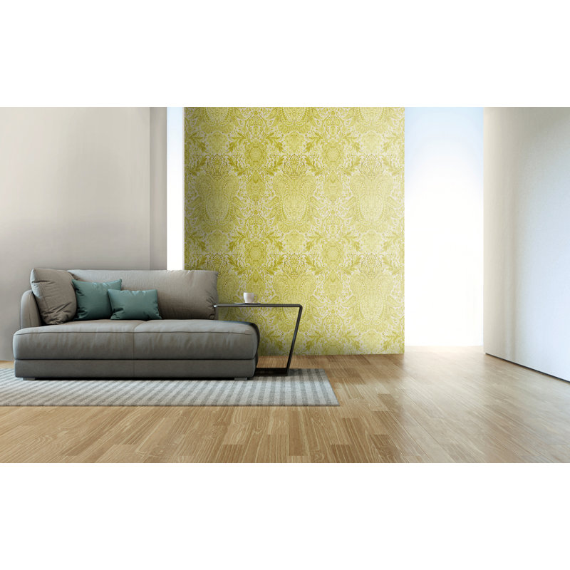Tropical Collection Tahiti Inspired Damask 27.8' L x 27.5" W Wallpaper Roll, Pineapple