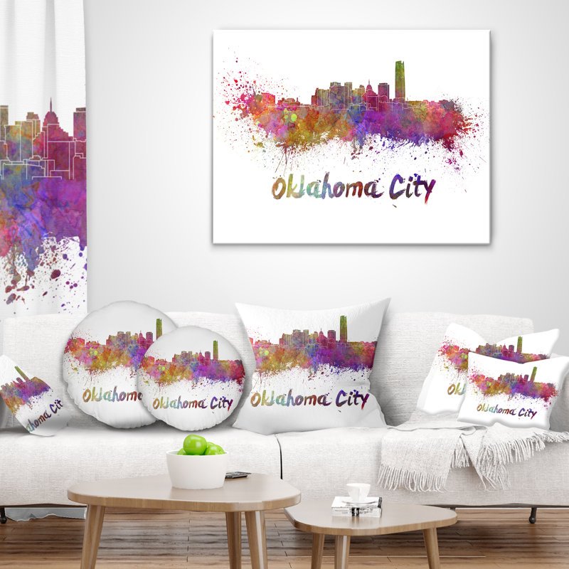 Coussin Oklahoma Skyline - Cityscape, 16 po x 1 po, Carré