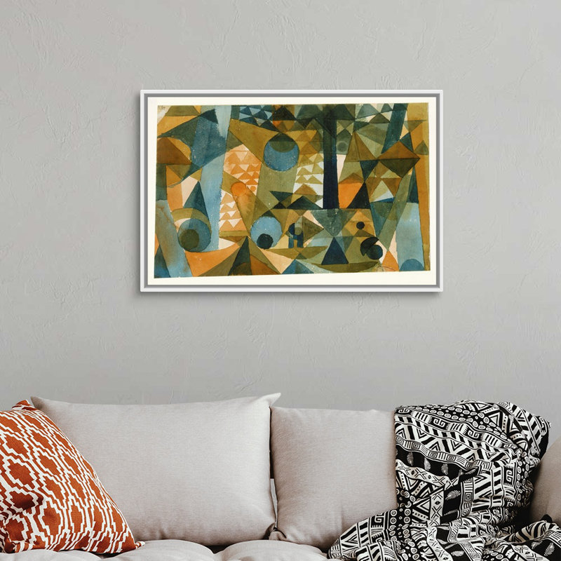 Reproduction d’art sur toile, "composition" par Paul Klee, 26" H x 38" W x 1.75" D, Cadre blanc
