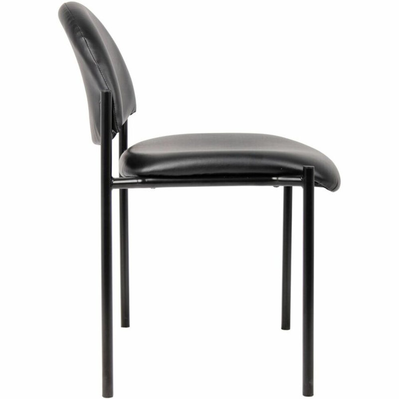 Black Vinyl Armless Stacking Guest Chair with Metal Frame