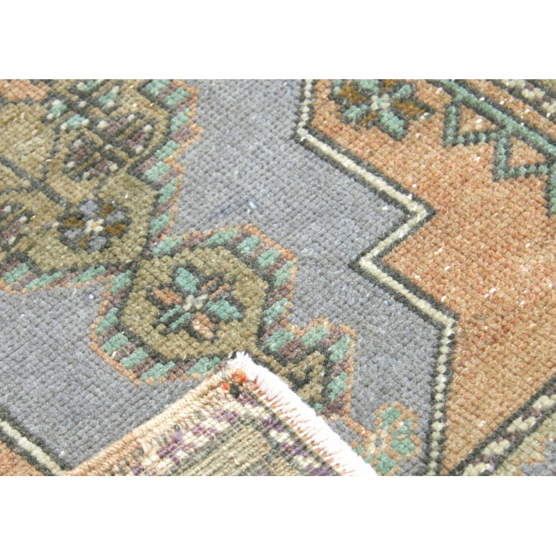 Tapis unique mauve / orange en laine noué à la main des années 1960 de 1 pi 9 po x 3 pi
