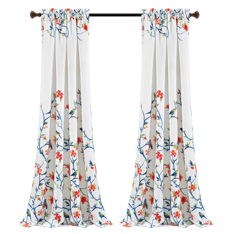 Panneau de rideau obscurcissant et floral avec passe-tringle Floral, l 52" x L 84", Bleu / Blanc / Orange
