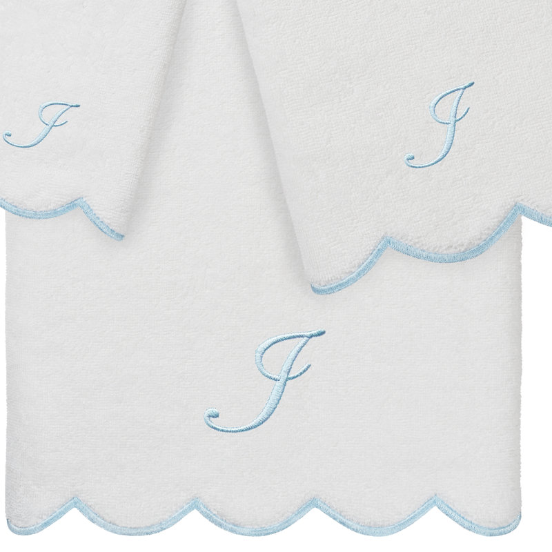 Ensemble de serviettes personnalisées 100% coton turque ADORNIA 3 pièces Linum Home Textiles, I, Blanc / Bleu