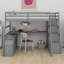 Lit mezzanine avec 7 tiroirs, 2 tablettes et un bureau-734526411