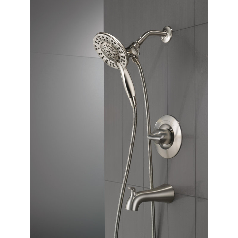 Arvo 14 Series Brushed Nickel Bathtub Shower Faucet Set with In2ition 2-in-1 Dual Shower Head with Handheld Spray Combo, Valve Trim Kit, Spotshield Stainless (Valve Included)