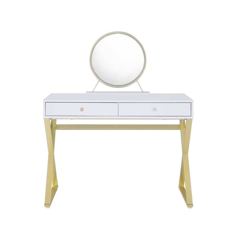 Wooden Vanity Desk With Mirror