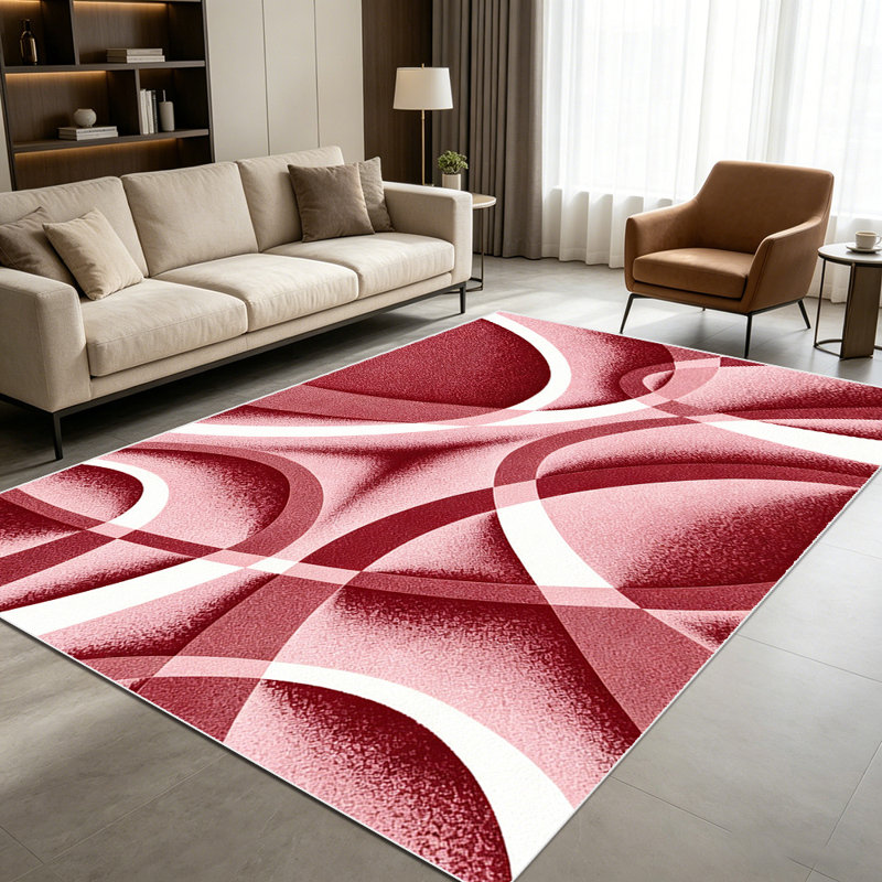 1PC burgundy abstract geometric swirl area rugs for Living Room, Soft, All seasons, Easy-maintain, Washable Indoor mat, Farmhouse suitable for dining room, bedroom, entryway, home office, kitchen, patio, Home Decor, Outdoor Decor.