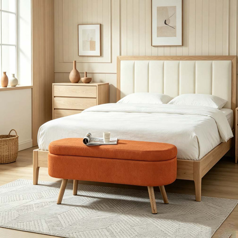 Banc de rangement avec repose-pieds ovale, Orange