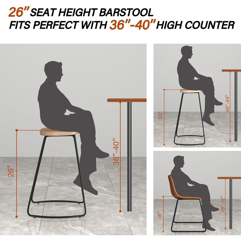 Burlywood Saddle Seat Backless Metal Counter Stools, Set of 3