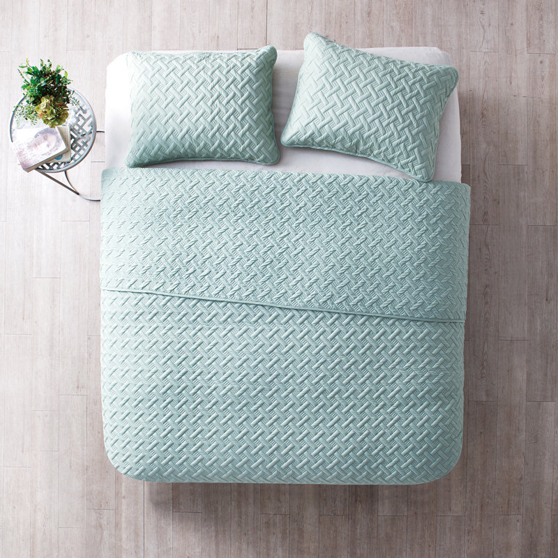 Ensemble de courtepointe à tissage de panier Nina, Bleu, Couvre-lit simple + 1 taie