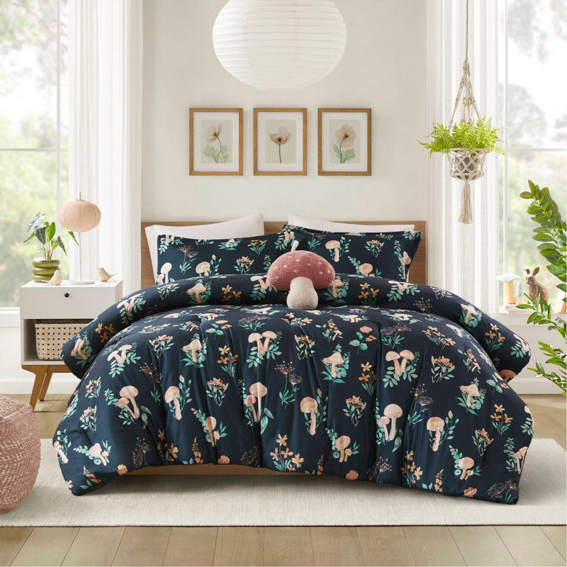 Ensemble d'édredon de jardin 4 pièces pour lit double / grand champignon, Marine / multicolore