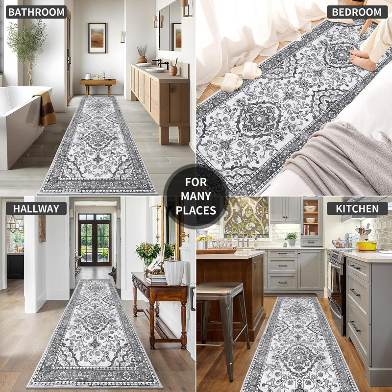 Floral Flatweave Area Rug, Runner 80 x 200cm