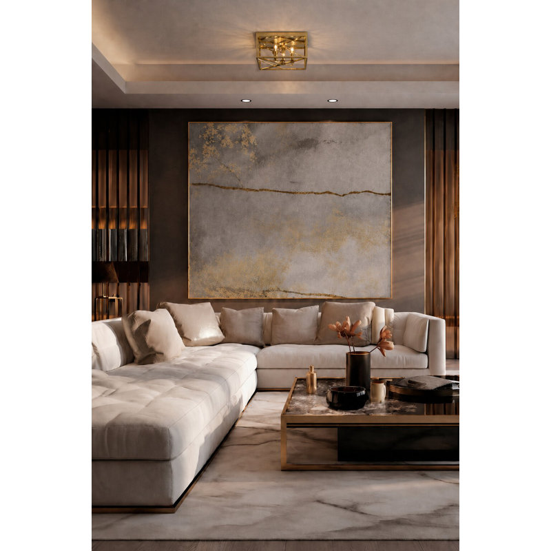 Transitional 4 Light Gold Square Flush Mount, Gold