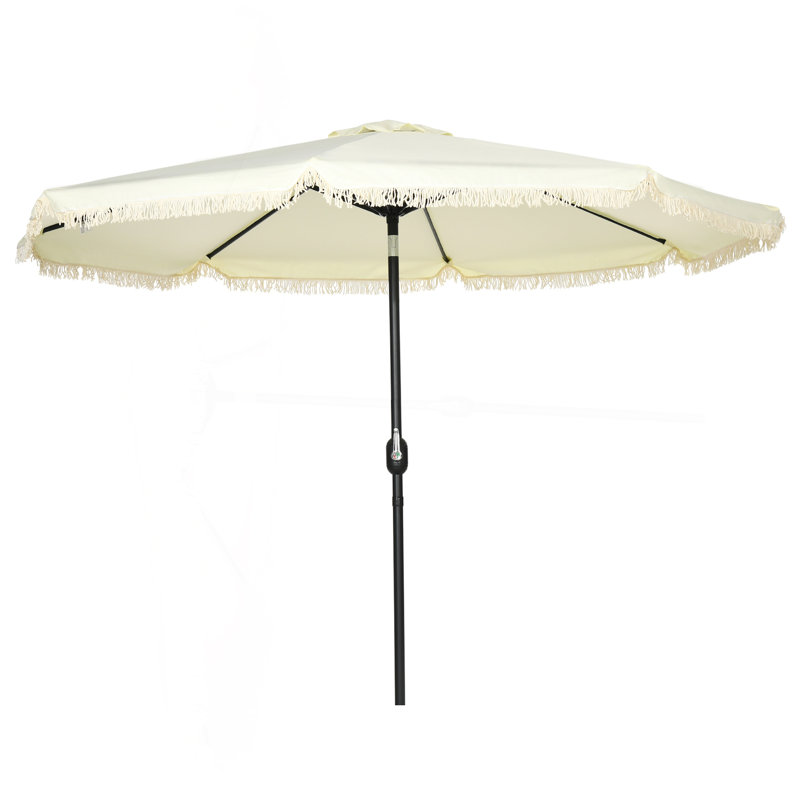 Parasol de patio de 9 pi avec bouton poussoir inclinable et manivelle Outsunny, Blanc, crème