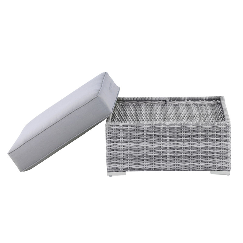 Modern Square Grey Wicker Outdoor Ottoman with Cushion