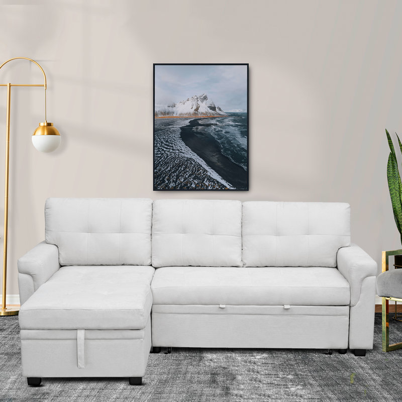 Canapé modulaire rembourré convertible 3 pièces Ranardo, Velours blanc