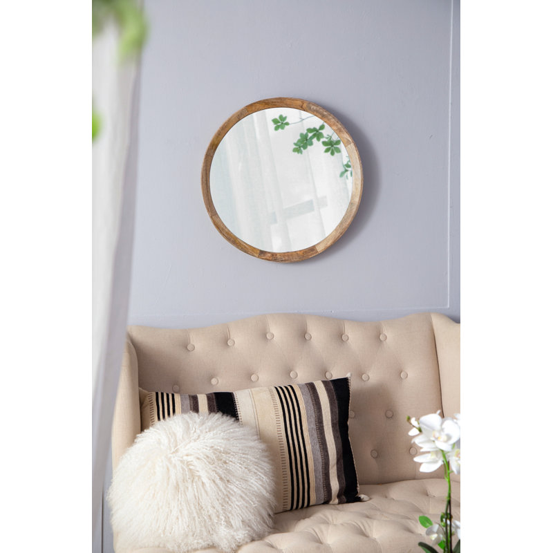 Miroir mural D20X1.5 "transitionnel en bois de manguier avec cadre en bois de manguier massif, Naturel
