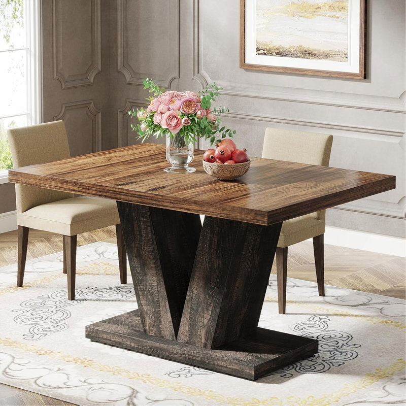 Table de salle à manger de 47 pouces pour 4 personnes, table de salle à manger de cuisine noire avec piédestal robuste, table de salle à manger en bois