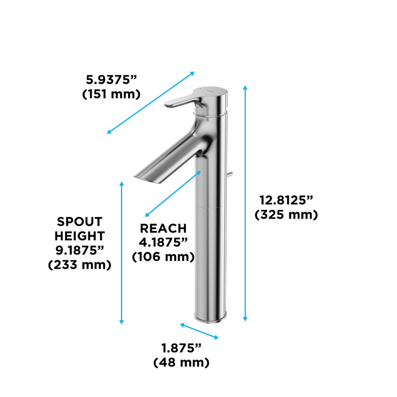 Robinet de salle de bain monocommande pour lavabo vasque avec drain TOTO® TLS01307U # CP LB Series 1,2 GPM, chrome poli