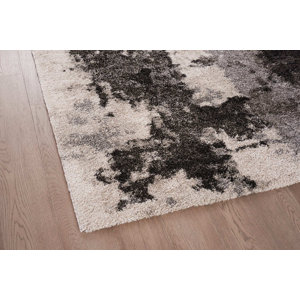 17 Stories Machine Woven Performance Ivory/Black Rug | Wayfair