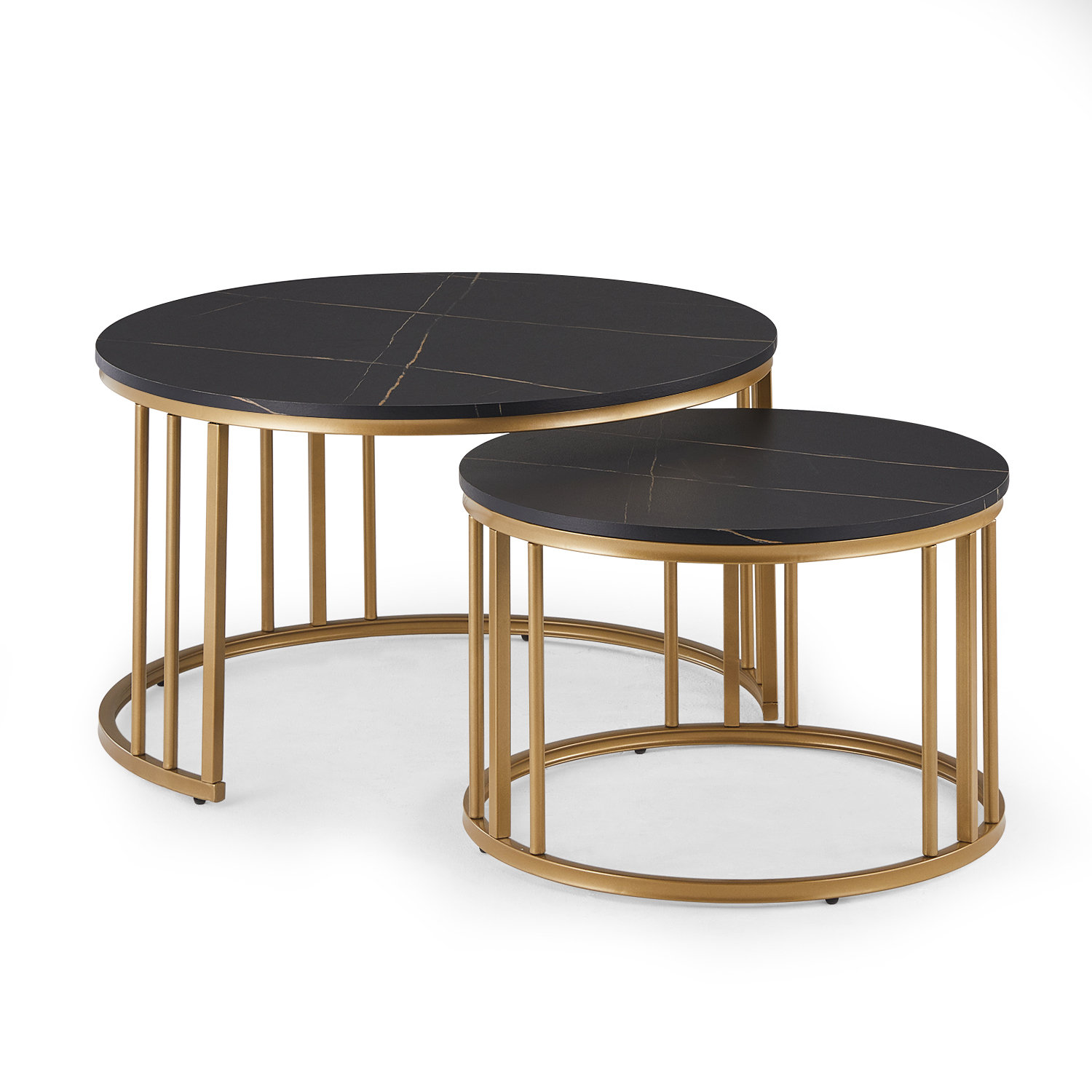 CLIPOP Coffee Table Set Nesting Coffee Table Stacking End Side Table With Golden Metal Frame Black Reviews Wayfair