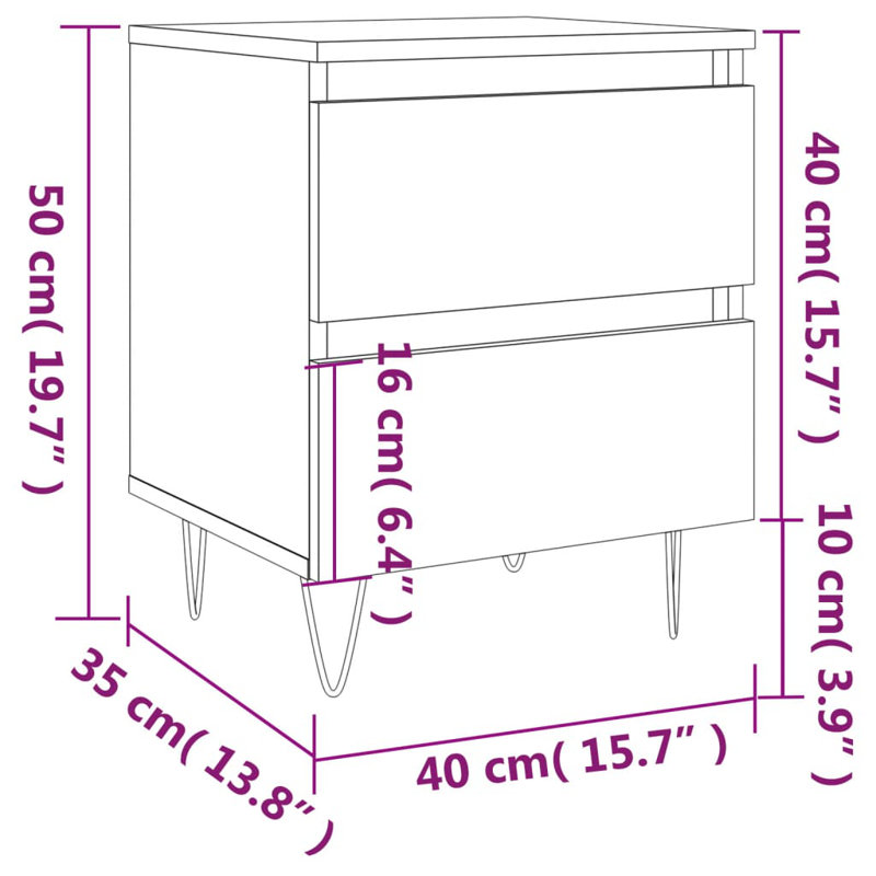 Arreguin 40cm W Iron Bedside Table, Concrete Grey, Individual