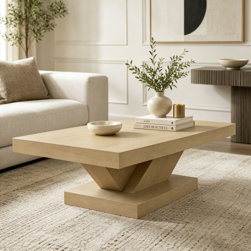 47" Modern Cross Leg Coffee Table, Imitative Oak