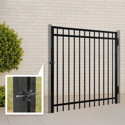 Heavy Duty Flat Top Fence Gate, 5FT Height x 5FT Width Outdoor Fence Gate, Outdoor Anti-Rust Metal Steel Gate for Fencing Barrier, Decorative Garden Gate with Gate Lock