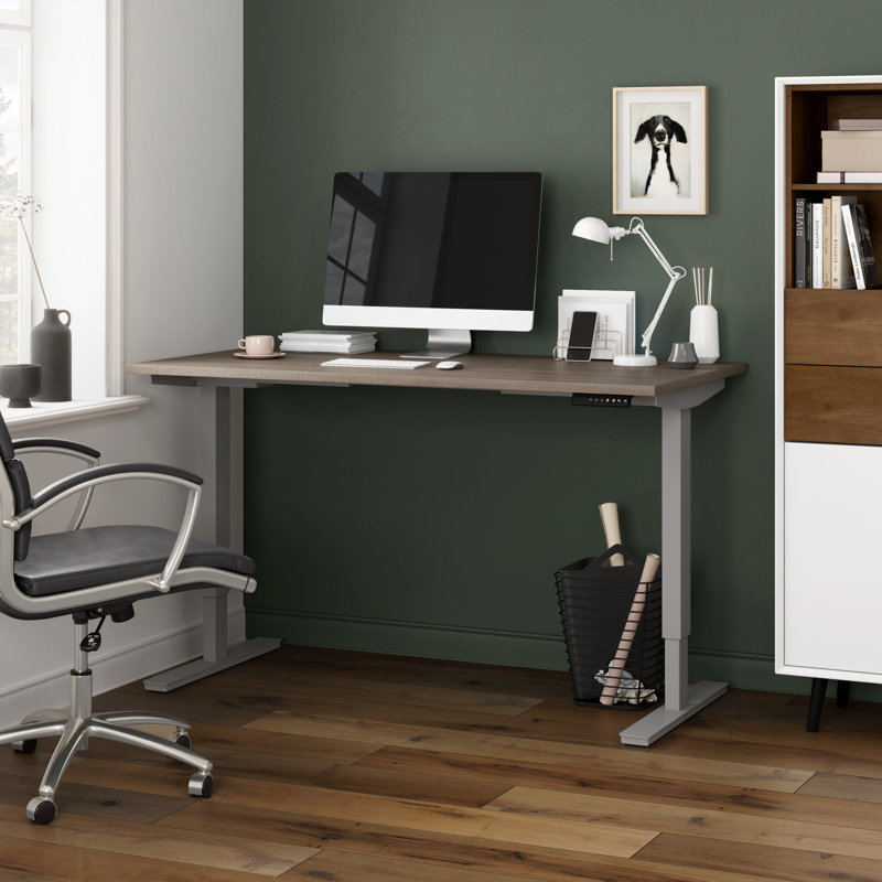 Bureau debout à hauteur ajustable Zoie, Gris écorce / gris, H 45 po x l 59,6 po x P 29,5 po