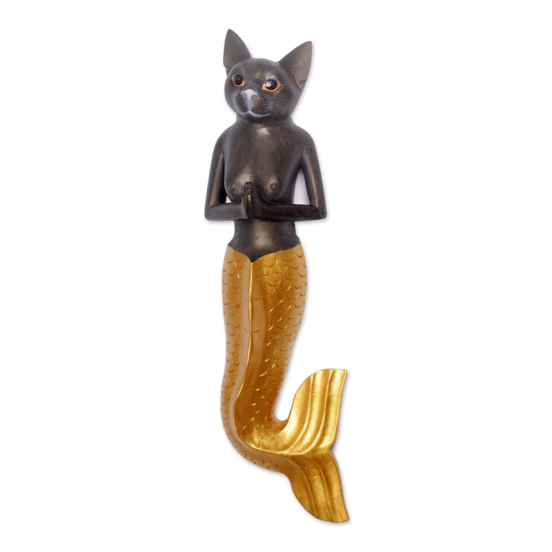 Mermaid Kitty Sculpture, Gray