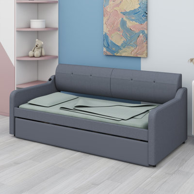 Upholstered Daybed with Trundle and Built-In USB Charging Ports