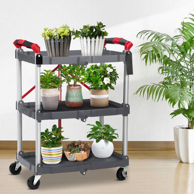Portable Folding Service Cart, 3 Tier Folding Utility Cart
