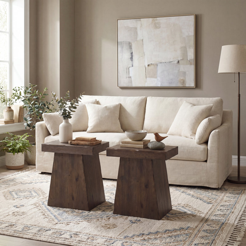 Ensemble de tables de bout 23,6 po avec base fuselée, brun foncé, Ensemble de 2, Dark Brown