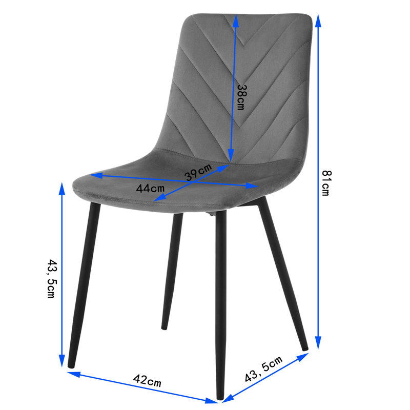 43.5cm H Velvet Upholstered Side Chair, Dark Grey