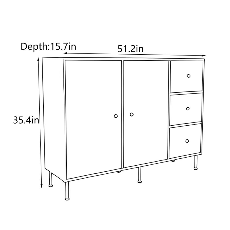 Modern Minimalist Entryway Cabinet, 35.4" H x 51.2" W x 15.7" D, Black